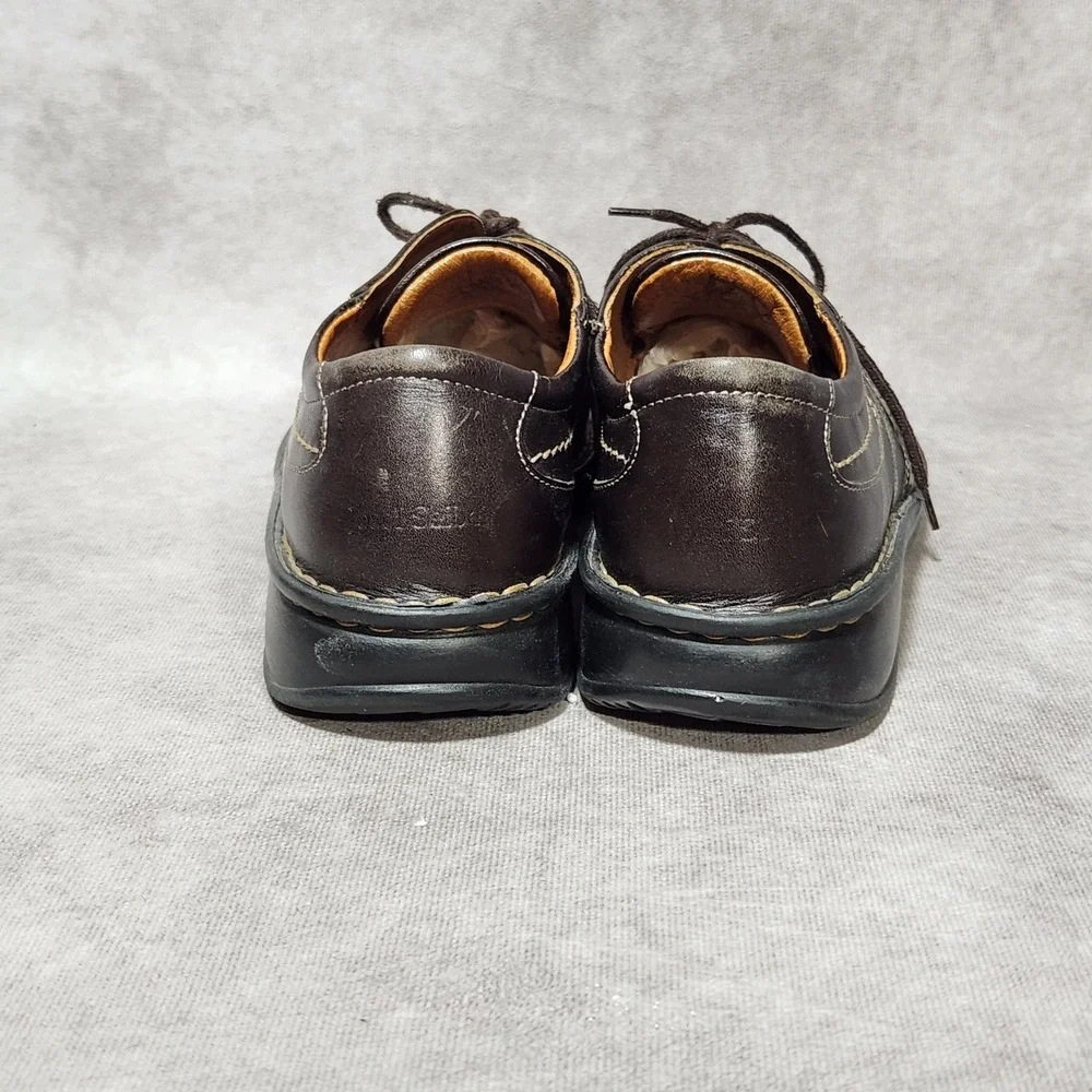 Josef Seibel Brown Leather Lace Up Oxford Shoes Women 39 Square Toe Comfort Flat